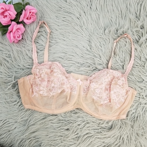 Cacique Other - Cacique Pink Sheer Mesh Embroidered Bra 44DD (E)